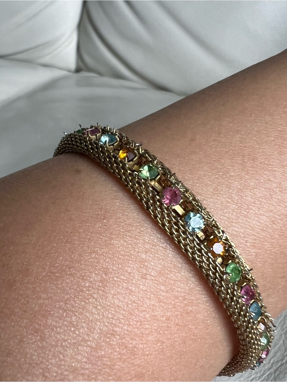 Gold-Tone Multicolor Rhinestone Mesh Bracelet